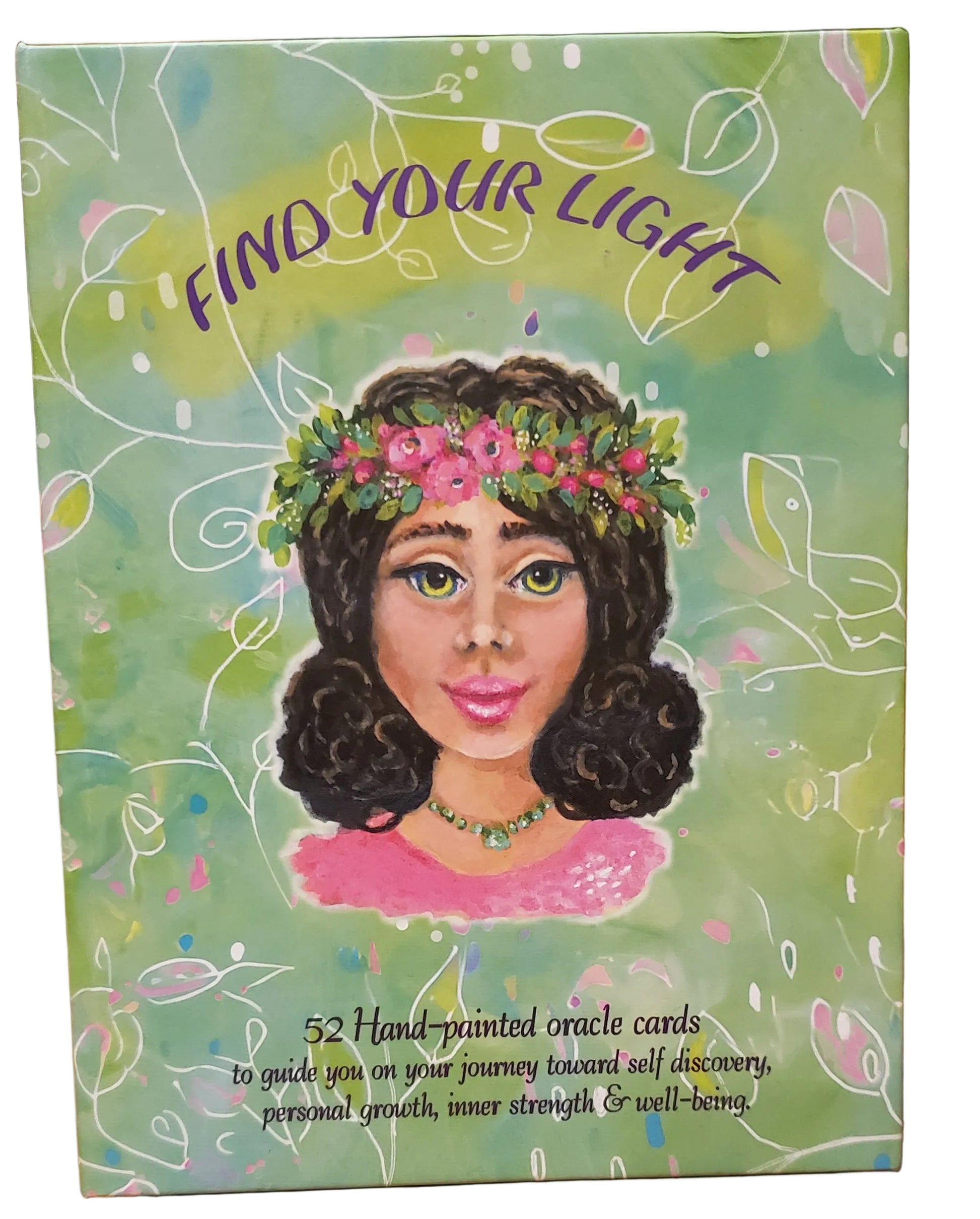 Find Your Light Deck of 52 hand painted professionally printed positivity cards to improve your outlook on life. Packaged in a decorative magnetic clasp box with instructions included. 