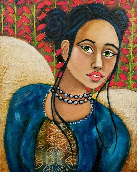 Artistic portrait of a woman with a colorful background