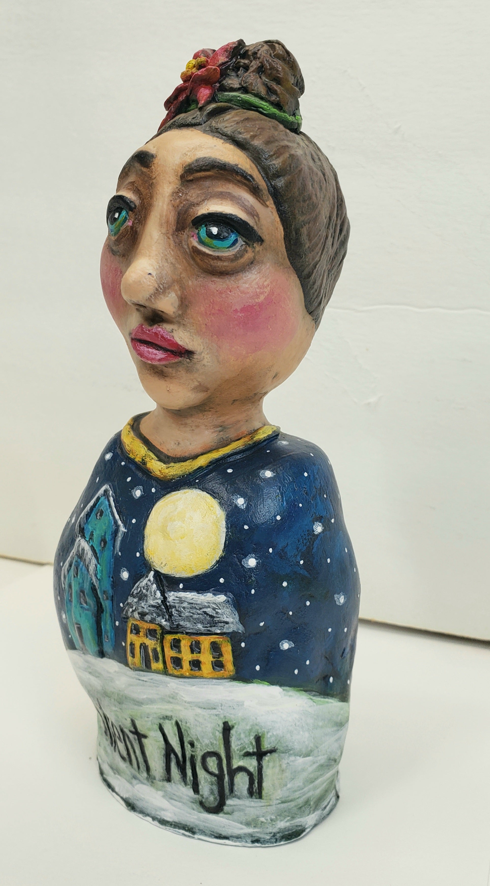 Paper Clay Doll Oh holy night is a standing Christmas decoration handmade orginal artwork