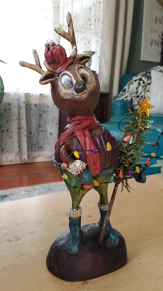 Deer themed paper clay character