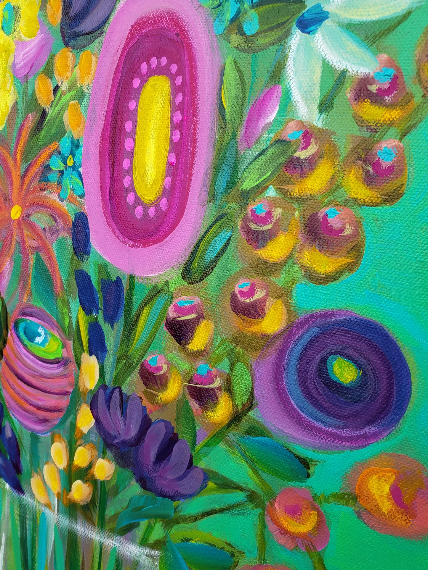 Floral whimsical orginal painting mixed media colorful